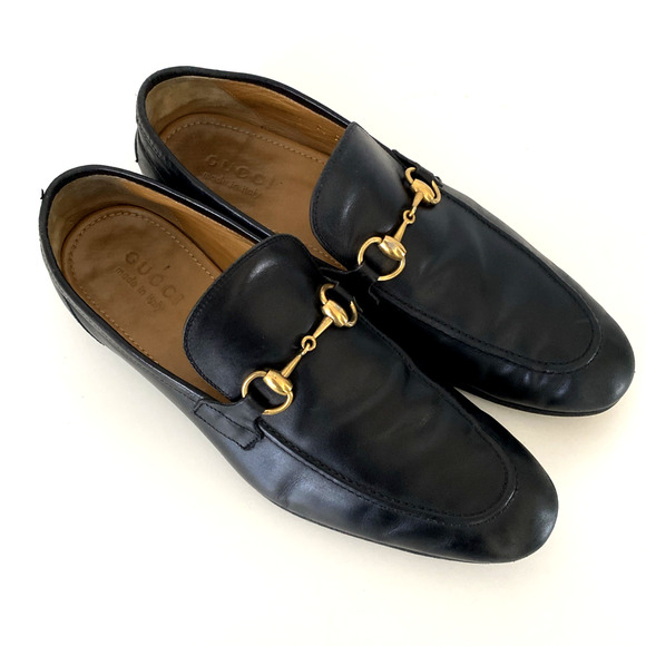 Gucci Jordaan Horsebit Leather Loafer Black Almond Toe Slip On Men's 8.5 - Picture 2 of 12